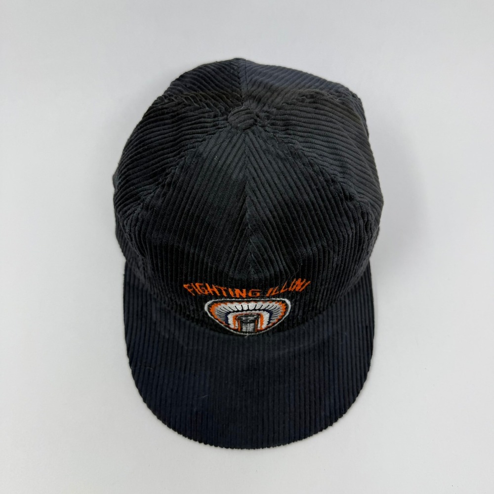 Vintage Fighting Illini Hat Mens Black Corduroy Snapback USA Made NCAA - Picture 2 of 7